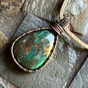 Azurite/Malachite wire wrapped necklace handmade NEW
